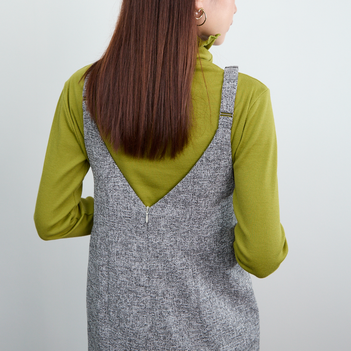 【13,000円→6,500円】ツイード風 前スリット ワンピース Sサイズ グレー 0549Grey