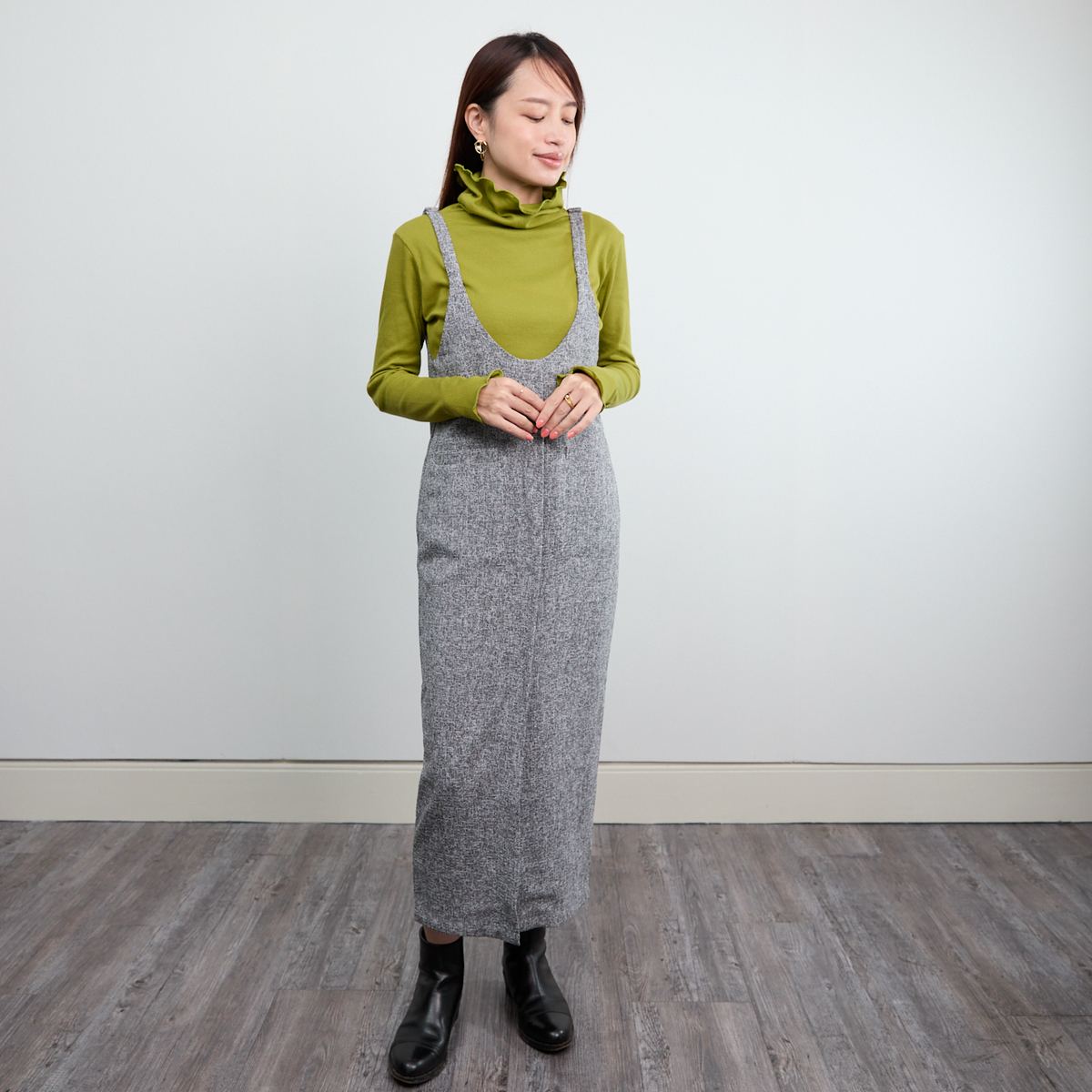 【13,000円→6,500円】ツイード風 前スリット ワンピース Sサイズ グレー 0549Grey