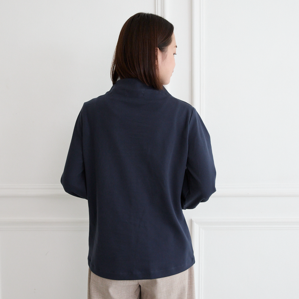 【🧵✨再販🤍🖤3サイズ】ゆとりボトルネック バルーン袖 長袖 ネイビー 0261NV