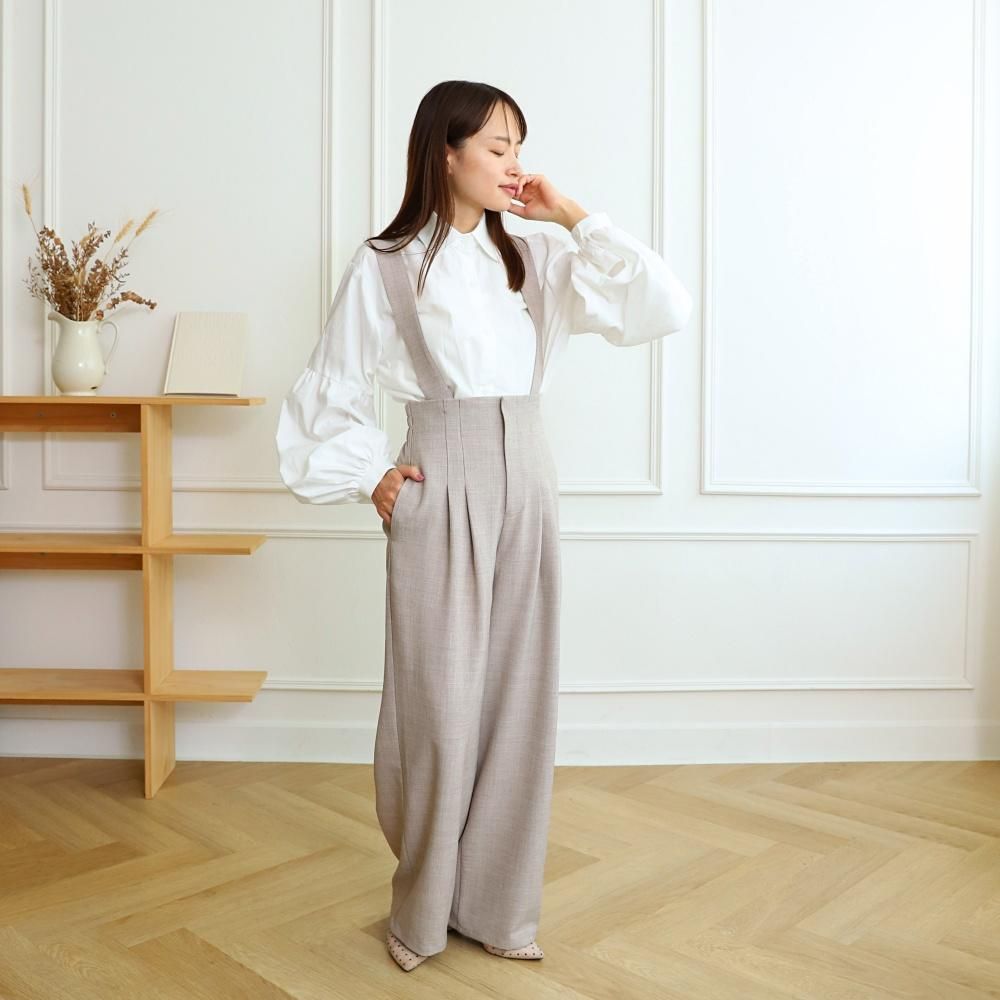 【3サイズ】着回し抜群 肩紐を取り外せる 2Way 大人女子なハイウエストサロペット ベージュ 0634BE