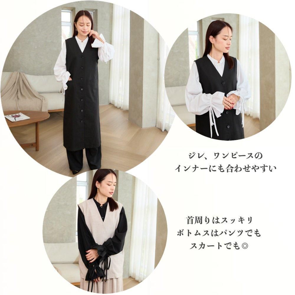 式典〜普段着も◎ 大人可愛い 袖リボン ブラウス ブラック シワになりにくい 0652BK