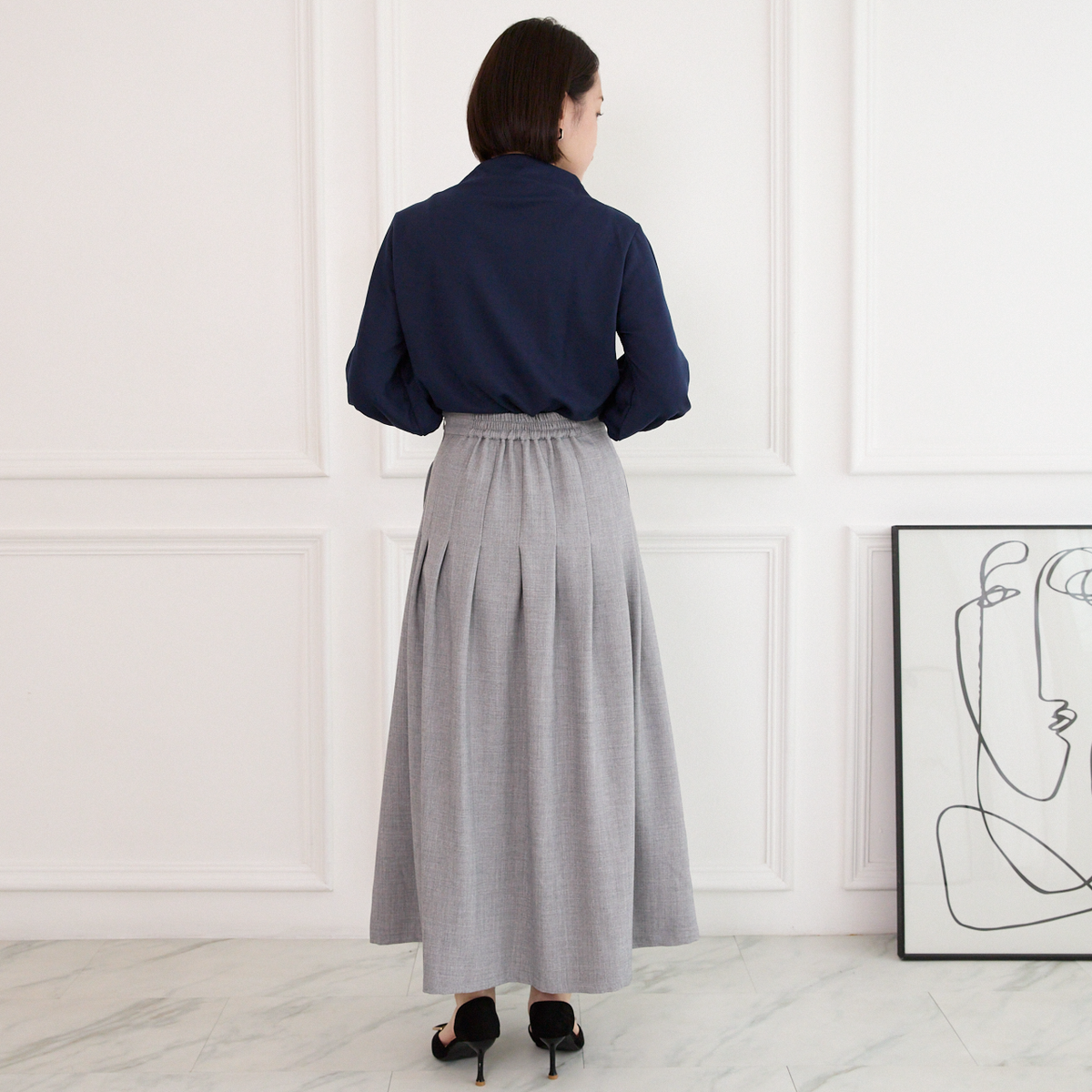 【セットアップ】レイヤードコーデ に最適✨ ビスチェキャミとタックスカートセットアップ グレー