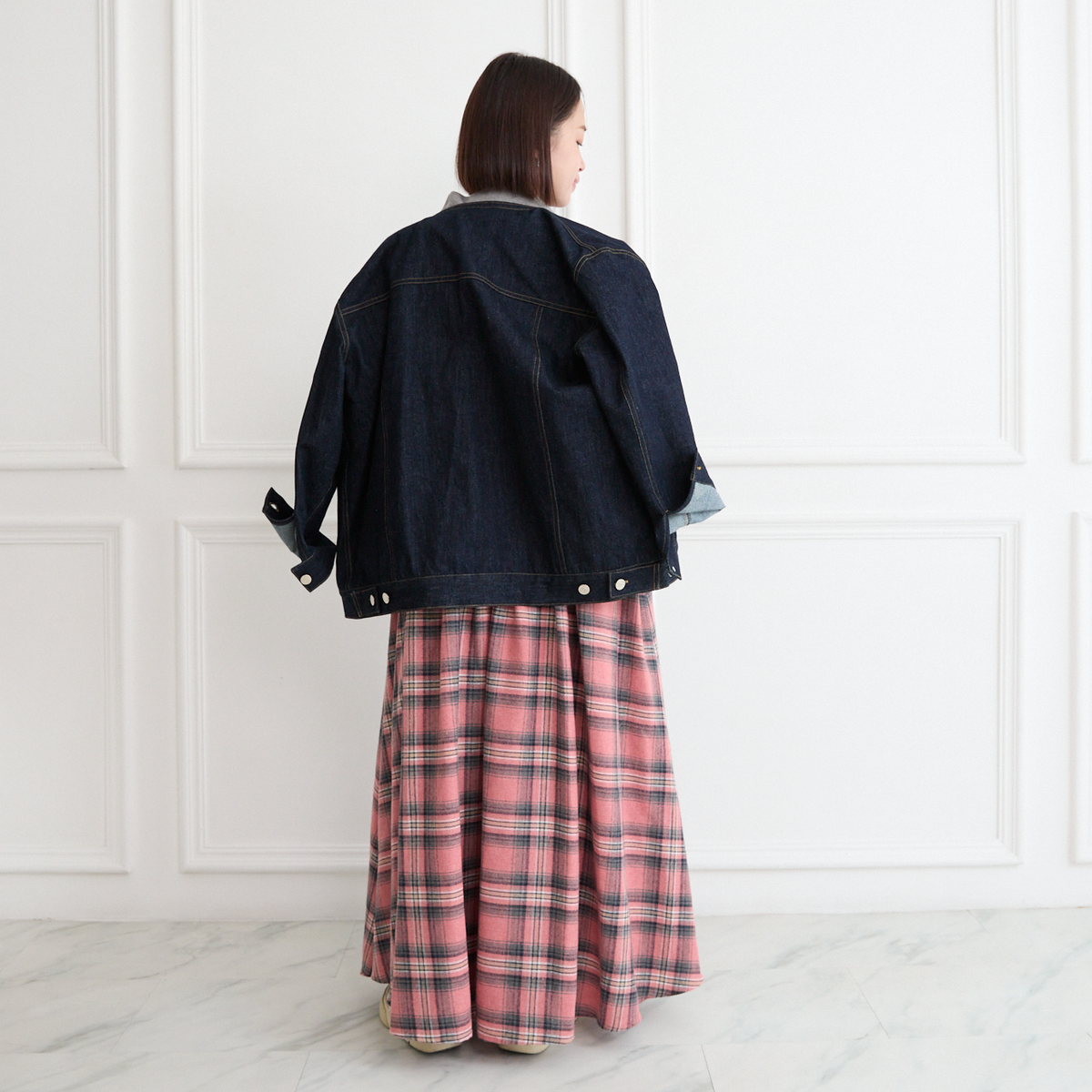 【丈調整できる🧵✨】春まで◎肌触りの良いチェック柄 ウエストゴム フレアスカート ピンク 0786PK