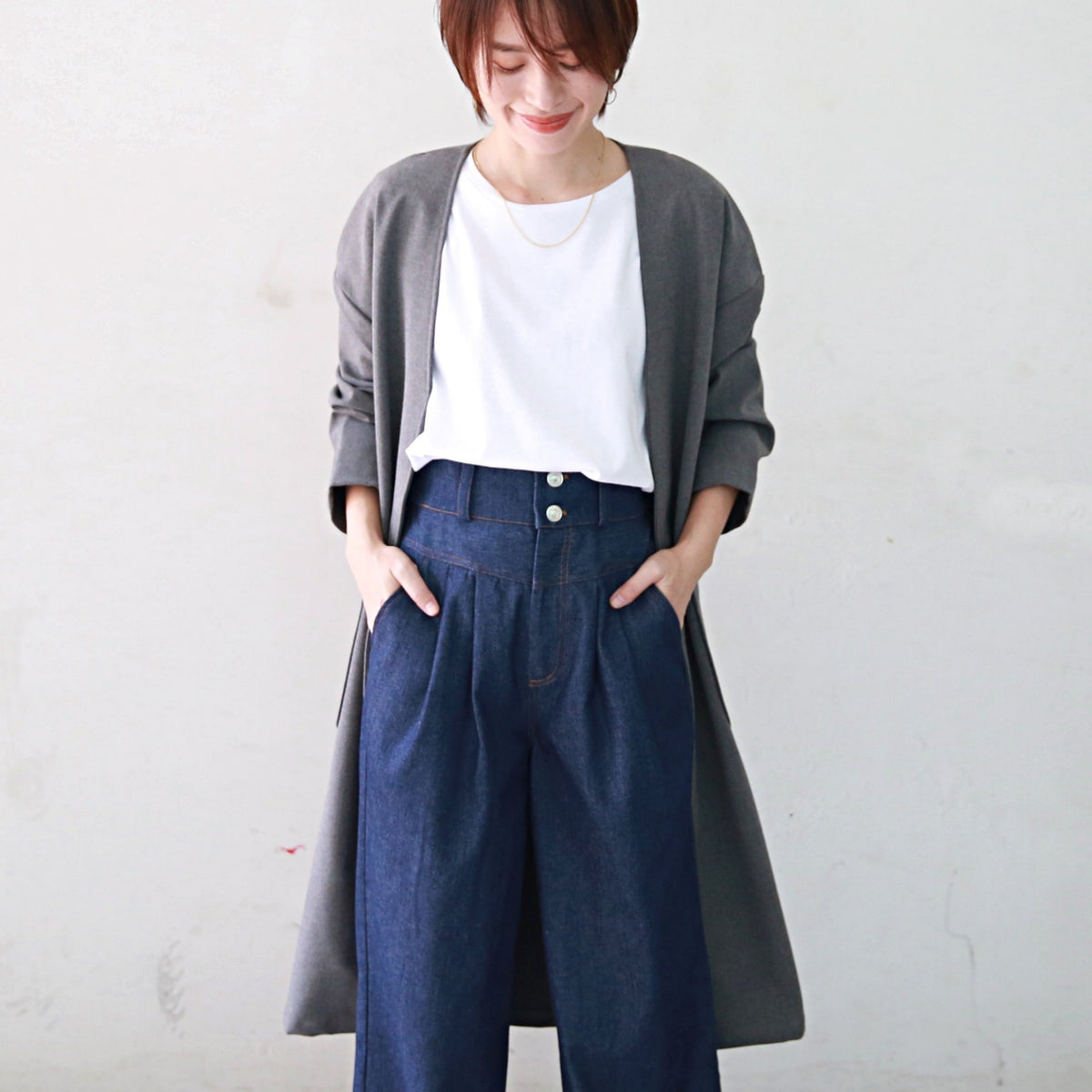 【15,000円→7,500円】ノーカラー ドロップショルダー ツイル コート　ベージュ　0241BE