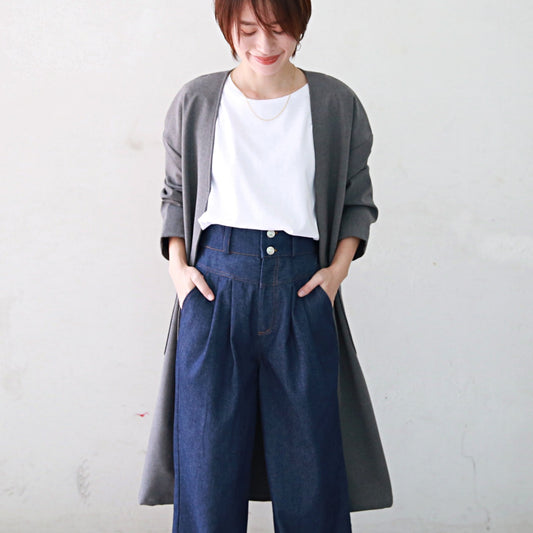 【15,000円→7,500円】ノーカラー ドロップショルダー ツイル コート　ベージュ　0241BE