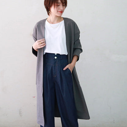 【15,000円→7,500円】ノーカラー ドロップショルダー ツイル コート　ベージュ　0241BE