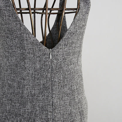 【13,000円→6,500円】ツイード風 前スリット ワンピース Sサイズ　グレー　0549Grey