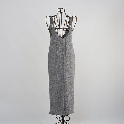 【13,000円→6,500円】ツイード風 前スリット ワンピース Sサイズ　グレー　0549Grey