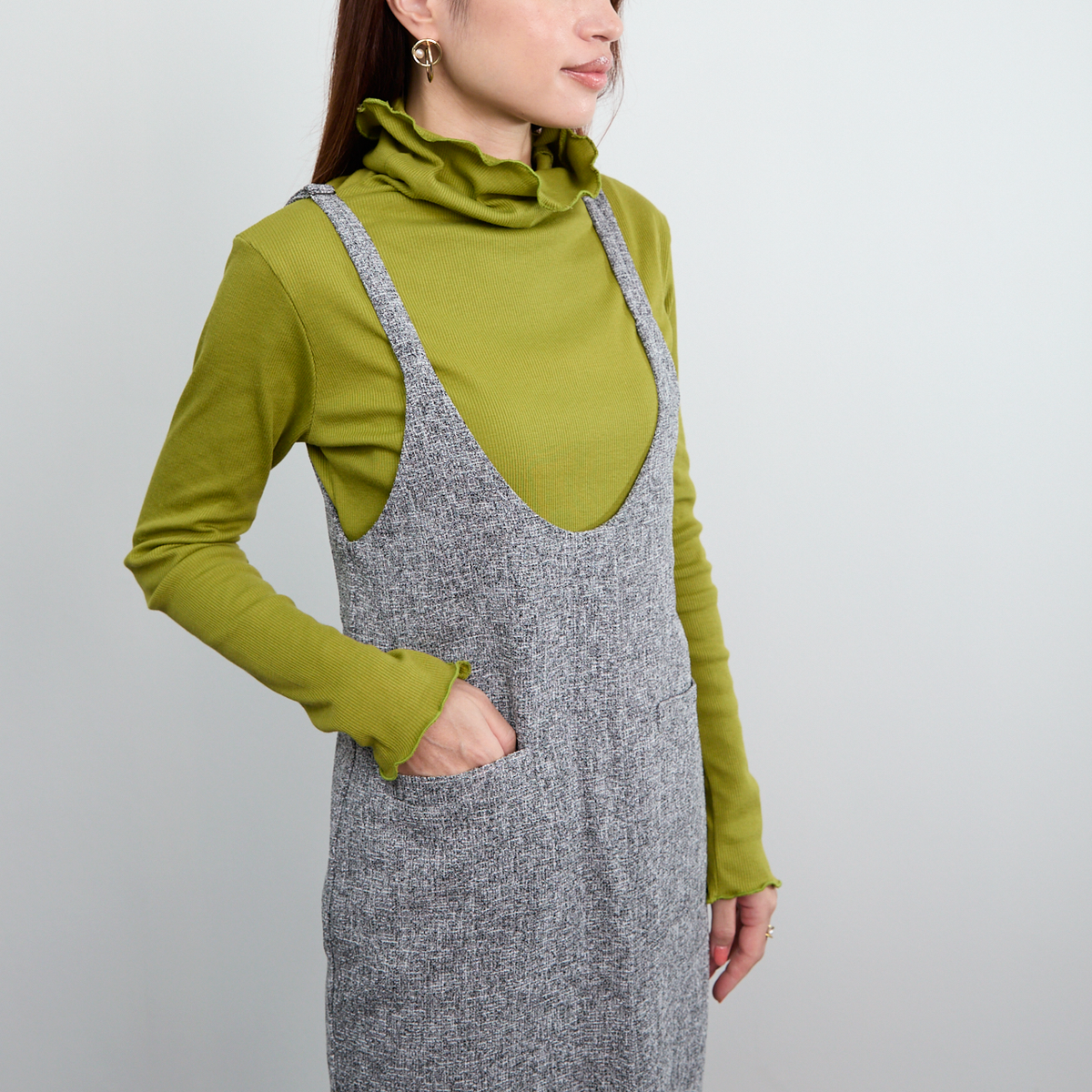 【13,000円→6,500円】ツイード風 前スリット ワンピース Sサイズ　グレー　0549Grey