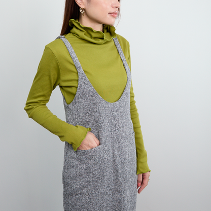 【13,000円→6,500円】ツイード風 前スリット ワンピース Sサイズ　グレー　0549Grey