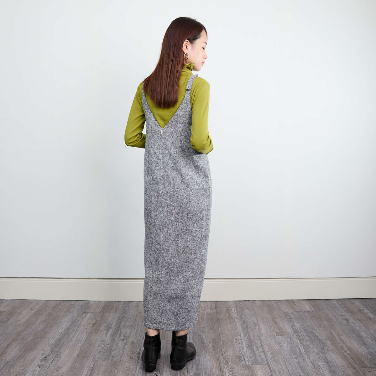 【13,000円→6,500円】ツイード風 前スリット ワンピース Sサイズ　グレー　0549Grey