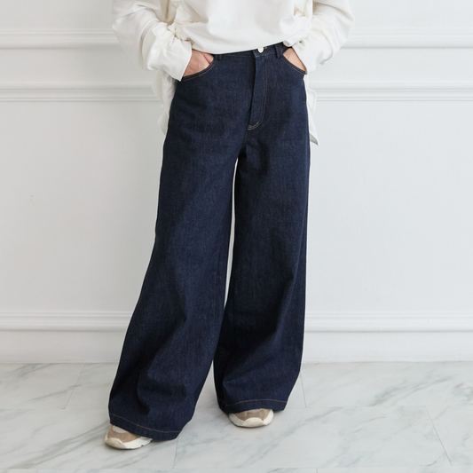 【19,800円→9,800円】大人のきれいめ🤍🖤デニムワイドパンツ インディゴ Lサイズ 0753D.BL