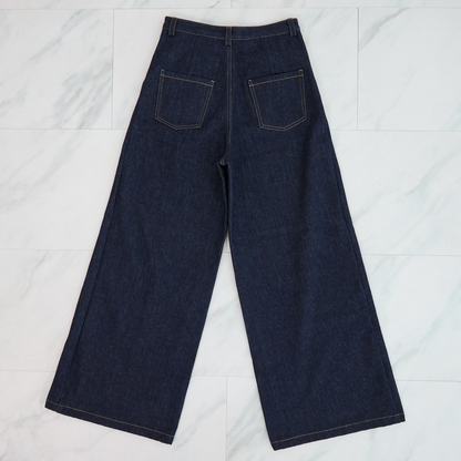 【19,800円→9,800円】大人のきれいめ🤍🖤デニムワイドパンツ インディゴ Lサイズ 0753D.BL