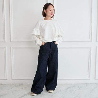 【19,800円→9,800円】大人のきれいめ🤍🖤デニムワイドパンツ インディゴ Lサイズ 0753D.BL
