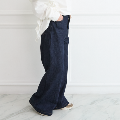 【19,800円→9,800円】大人のきれいめ🤍🖤デニムワイドパンツ インディゴ Lサイズ 0753D.BL