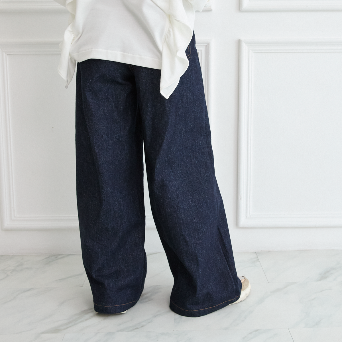 【19,800円→9,800円】大人のきれいめ🤍🖤デニムワイドパンツ インディゴ Lサイズ 0753D.BL
