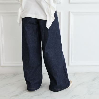 【19,800円→9,800円】大人のきれいめ🤍🖤デニムワイドパンツ インディゴ Lサイズ 0753D.BL