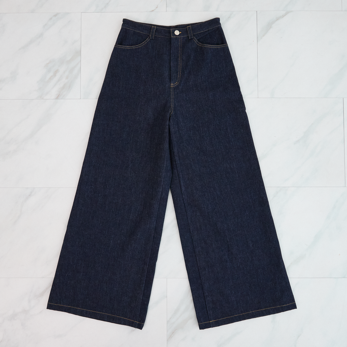 【19,800円→9,800円】大人のきれいめ🤍🖤デニムワイドパンツ インディゴ Lサイズ 0753D.BL