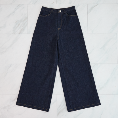 【19,800円→9,800円】大人のきれいめ🤍🖤デニムワイドパンツ インディゴ Lサイズ 0753D.BL
