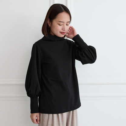 【🧵✨再販🤍🖤3サイズ】ゆとりボトルネック バルーン袖　長袖　ブラック　0261BK