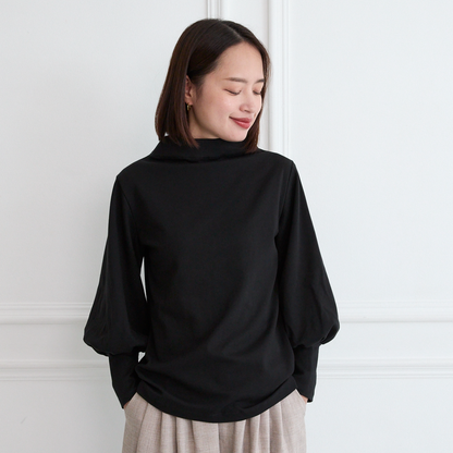 【🧵✨再販🤍🖤3サイズ】ゆとりボトルネック バルーン袖　長袖　ブラック　0261BK