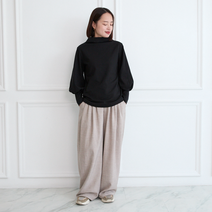 【🧵✨再販🤍🖤3サイズ】ゆとりボトルネック バルーン袖　長袖　ブラック　0261BK