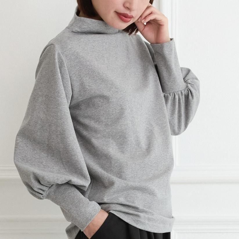 【🧵✨再販🤍🖤3サイズ】ゆとりボトルネック バルーン袖　長袖　グレー　0261Grey