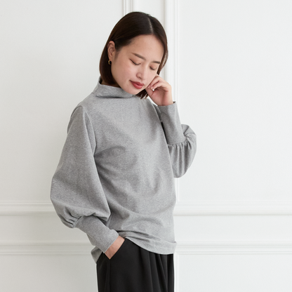 【🧵✨再販🤍🖤3サイズ】ゆとりボトルネック バルーン袖　長袖　グレー　0261Grey
