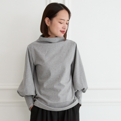 【🧵✨再販🤍🖤3サイズ】ゆとりボトルネック バルーン袖　長袖　グレー　0261Grey