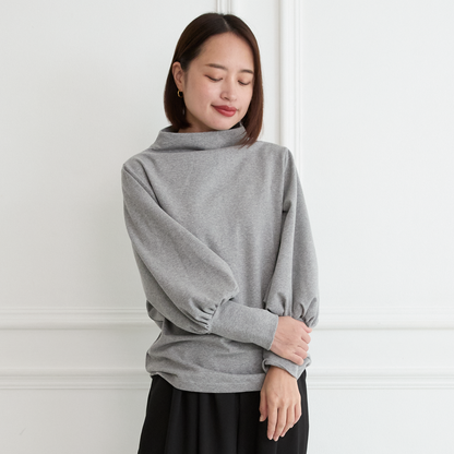 【🧵✨再販🤍🖤3サイズ】ゆとりボトルネック バルーン袖　長袖　グレー　0261Grey