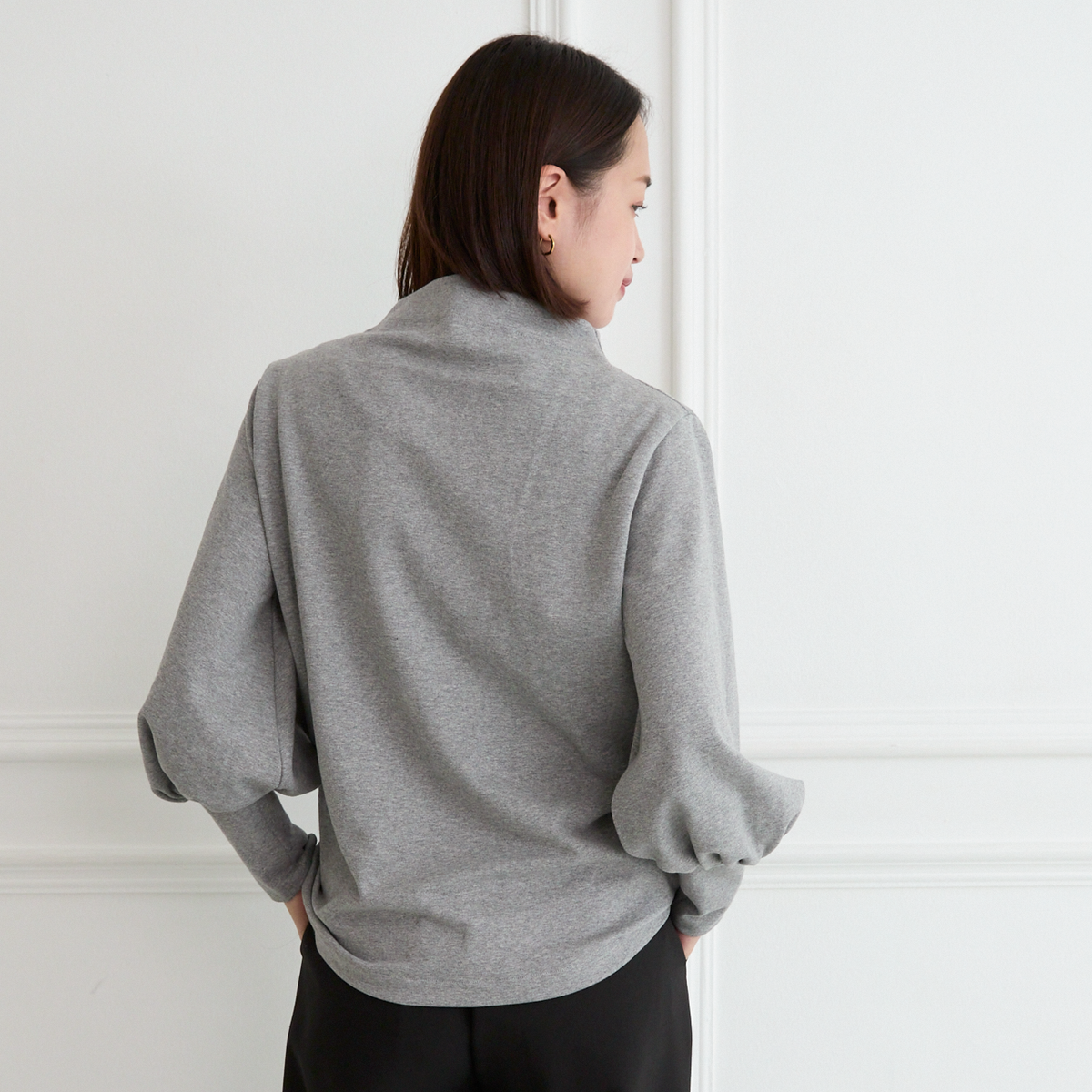 【🧵✨再販🤍🖤3サイズ】ゆとりボトルネック バルーン袖　長袖　グレー　0261Grey