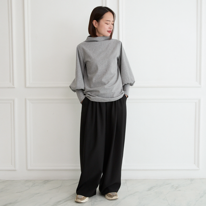 【🧵✨再販🤍🖤3サイズ】ゆとりボトルネック バルーン袖　長袖　グレー　0261Grey