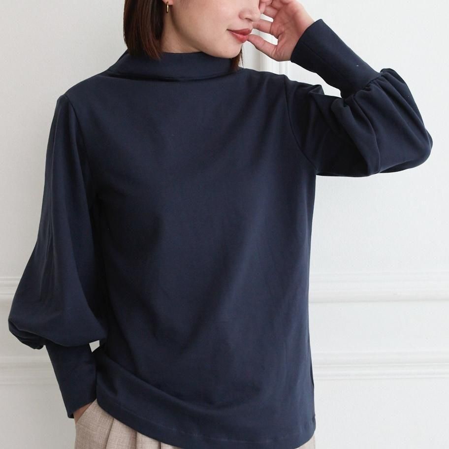 【🧵✨再販🤍🖤3サイズ】ゆとりボトルネック バルーン袖　長袖　ネイビー　0261NV