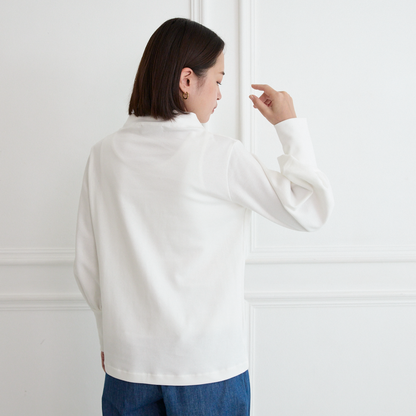 【🧵✨再販🤍🖤3サイズ】ゆとりボトルネック バルーン袖　長袖　ホワイト　0261WH