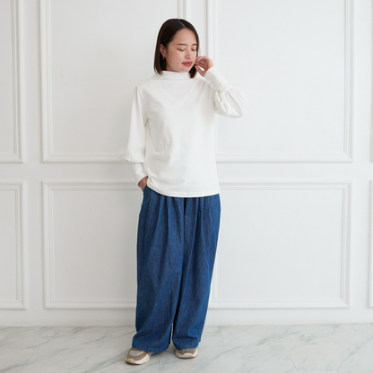 【🧵✨再販🤍🖤3サイズ】ゆとりボトルネック バルーン袖　長袖　ホワイト　0261WH