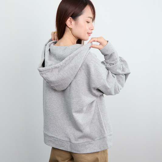 大きめフードのスウェットパーカー　グレー　0363Grey