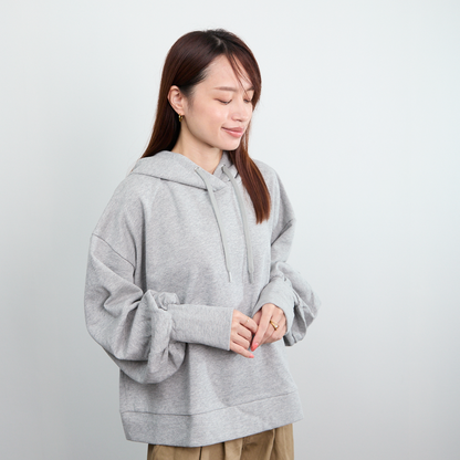 大きめフードのスウェットパーカー　グレー　0363Grey