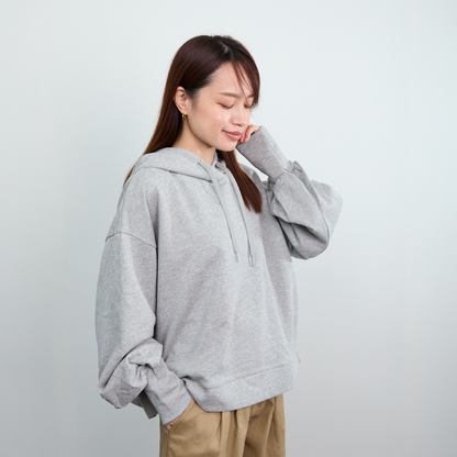 大きめフードのスウェットパーカー　グレー　0363Grey