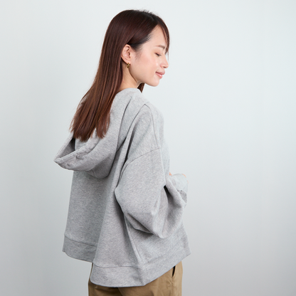大きめフードのスウェットパーカー　グレー　0363Grey