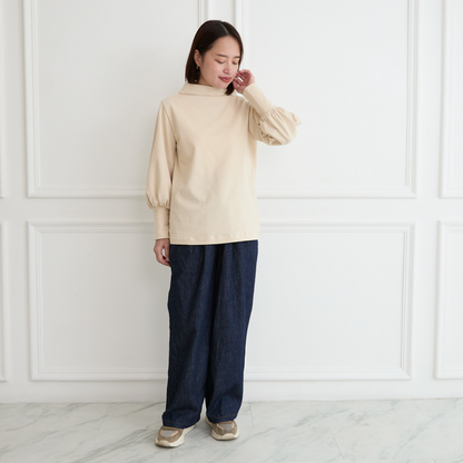 【🧵✨再販🤍🖤3サイズ】ゆとりボトルネック バルーン袖　長袖　エクリュ　0261IV