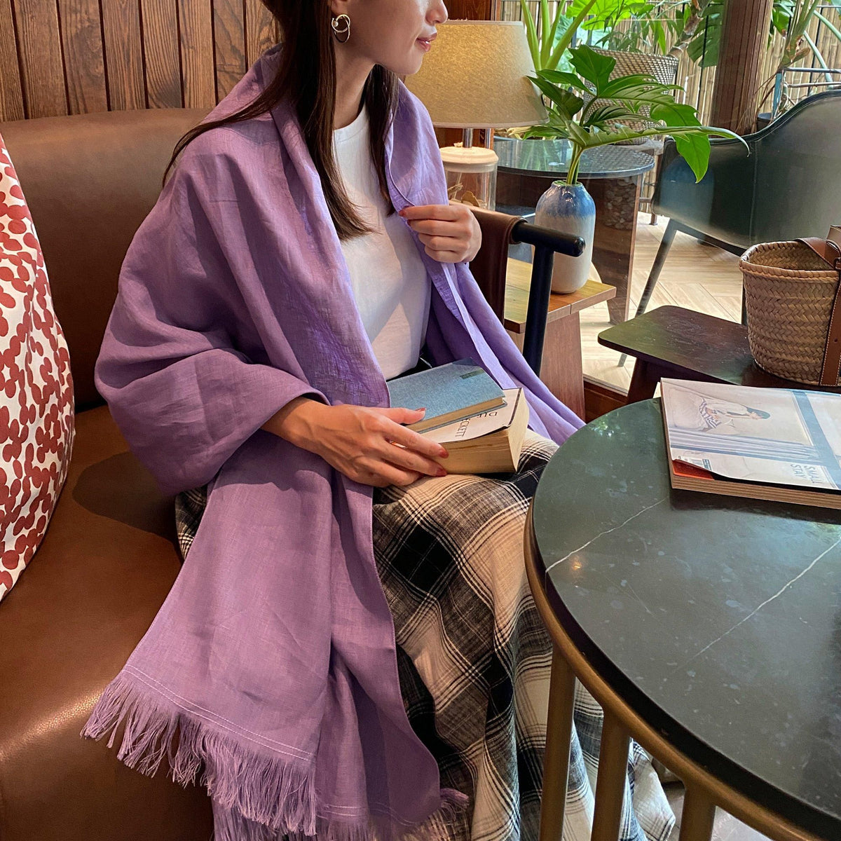 カラーリネン 大判ストール　ラベンダー　0506LV