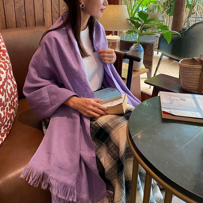 カラーリネン 大判ストール　ラベンダー　0506LV