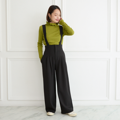 【3サイズ】着回し抜群 肩紐を取り外せる 2Way 大人女子なハイウエストサロペット　ブラック　0634BK