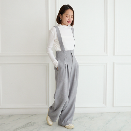 【3サイズ】着回し抜群 肩紐を取り外せる 2Way 大人女子なハイウエストサロペット　グレー　0634Grey