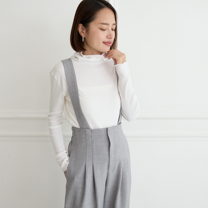 【3サイズ】着回し抜群 肩紐を取り外せる 2Way 大人女子なハイウエストサロペット　グレー　0634Grey