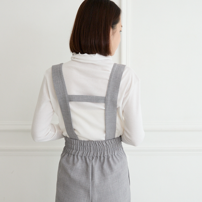 【3サイズ】着回し抜群 肩紐を取り外せる 2Way 大人女子なハイウエストサロペット　グレー　0634Grey