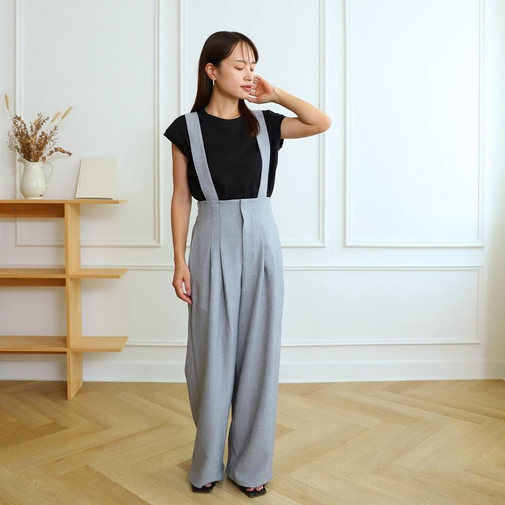 【3サイズ】着回し抜群 肩紐を取り外せる 2Way 大人女子なハイウエストサロペット　グレー　0634Grey