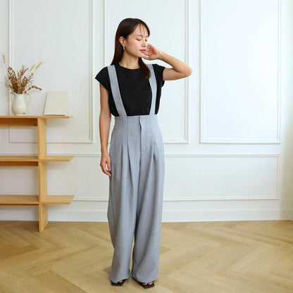 【3サイズ】着回し抜群 肩紐を取り外せる 2Way 大人女子なハイウエストサロペット　グレー　0634Grey
