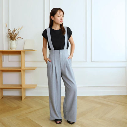 【3サイズ】着回し抜群 肩紐を取り外せる 2Way 大人女子なハイウエストサロペット　グレー　0634Grey