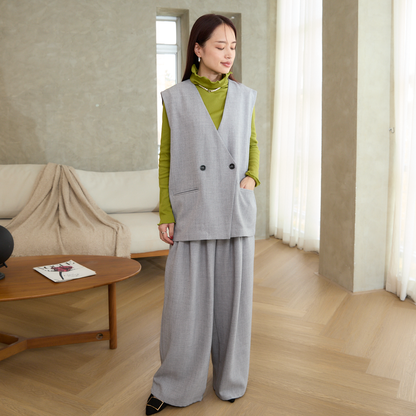 【洗える】エアリーな着こなし バックスリット デザイン ジレ　グレー　0659Grey